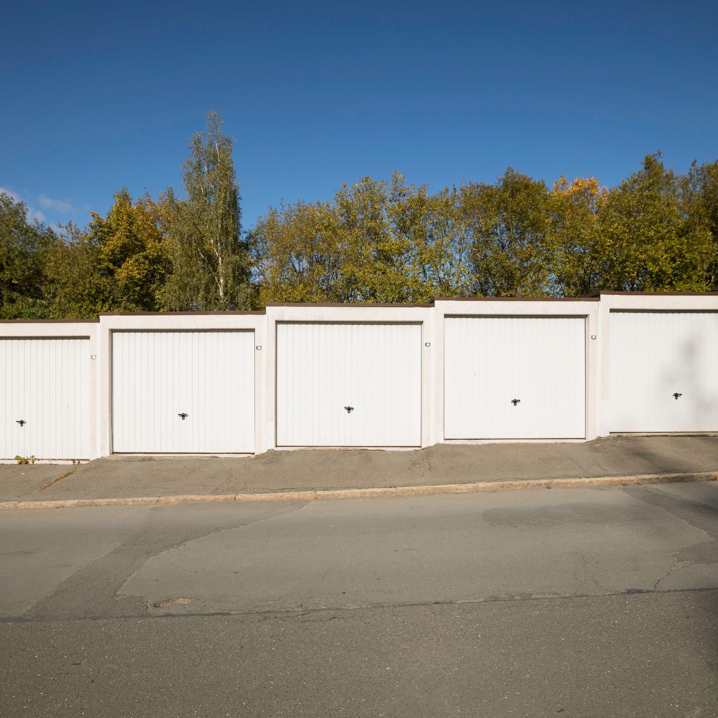 Block of garages with doors closed