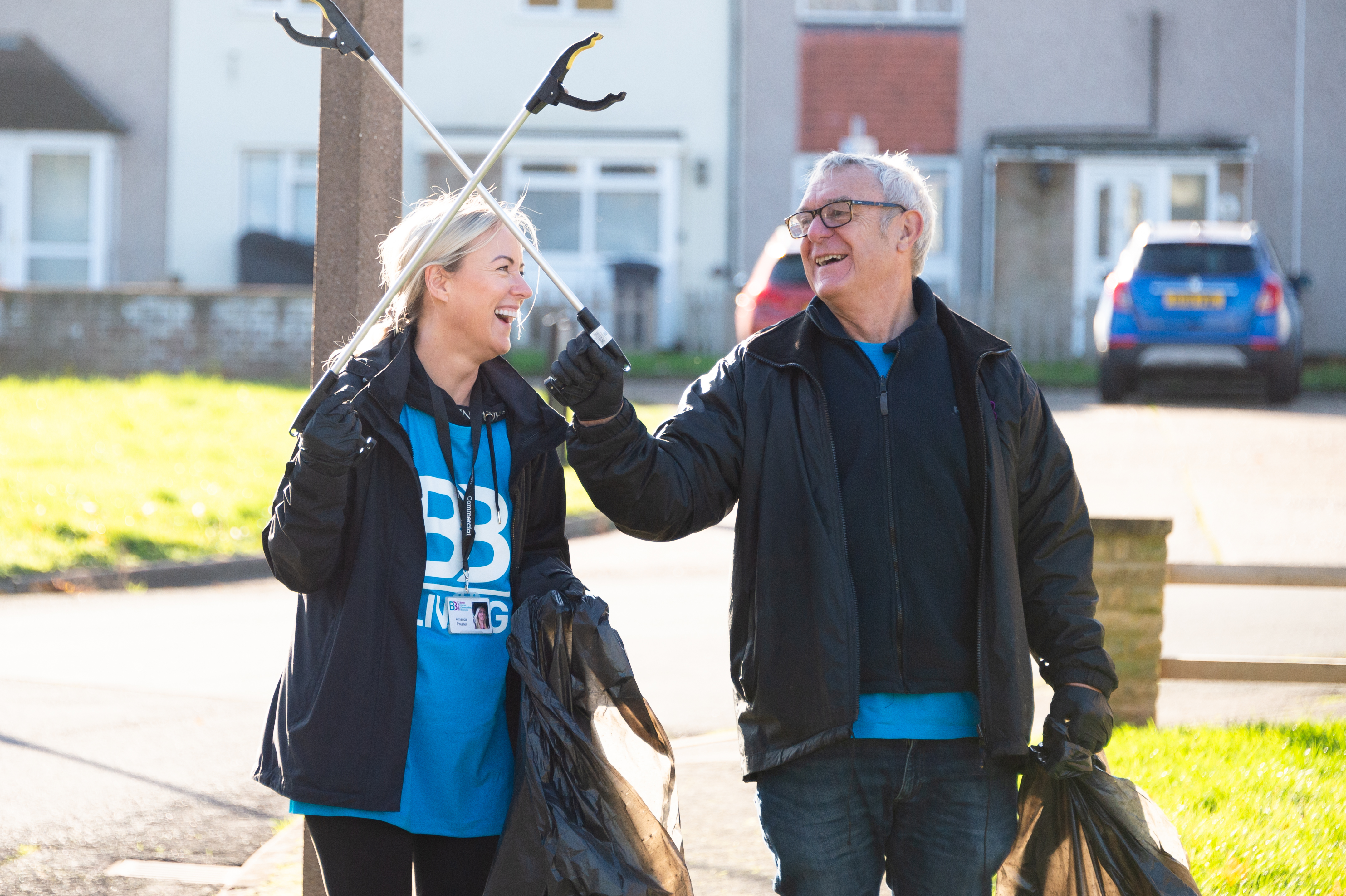 Two staff on a litter pick